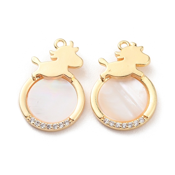 

PandaHall Rack Plating Brass Shell Pendants, with Cubic Zirconia, Long-Lasting Plated, Flat Round Charms, Real 18K Gold Plated, 18x12x3mm...