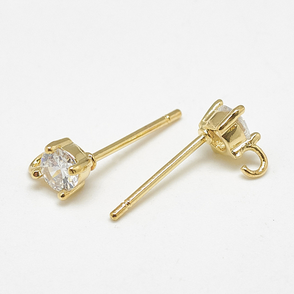 

PandaHall Brass Stud Earring Findings, with Loop, Cubic Zirconia, Clear, Real 18K Gold Plated, 6.5x4mm, Hole: 1.5mm, Pin: 0.7mm Brass+Cubic...