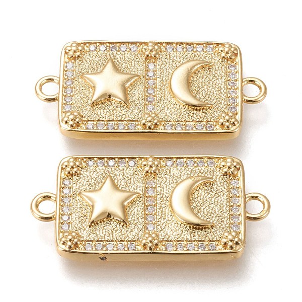 

PandaHall Brass Micro Pave Cubic Zirconia Links Connectors, Rectangle with Star & Moon, Clear, Real 18K Gold Plated, 31.5x15x3mm, Hole: 2mm...