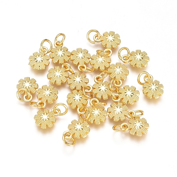PandaHall Electroplated Alloy Charms, Long-Lasting Plated, with Brass Jump Ring, Flower, Golden, 10.5x7.5x3mm, Hole: 3.5mm Alloy Flower