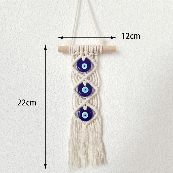 

PandaHall Handmade Macrame Cotton Thread Tassel Pendant Decoration, with Glass Turkey Evil Eye and Wood Bar, for Car Wall Hanging Decoration...