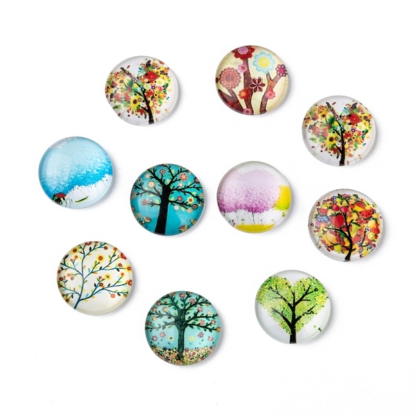 

PandaHall Tree of Life Printed Half Round/Dome Glass Cabochons, Mixed Color, 16x5mm Glass Half Round Multicolor