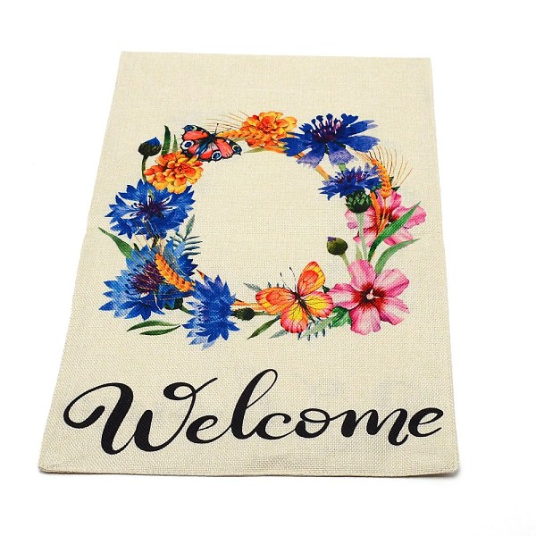 

PandaHall Linen Vertical Double Sided Garden Flag, with Word Welcome, for Home Outdoor Courtyard Decorative, Flower Pattern, 460x317x1mm...