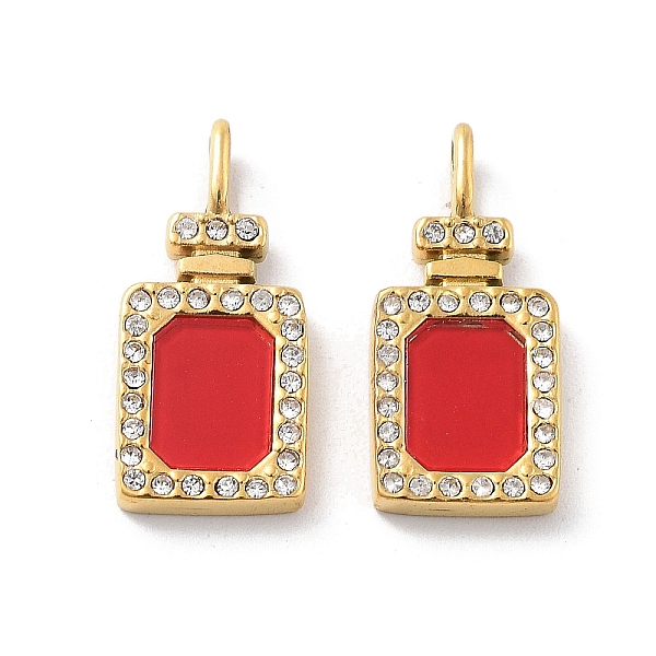 

PandaHall Acrylic Pendants, with Ion Plating(IP) 304 Stainless Steel Rhinestone Findings, Perfume Bottle Charm, Real 14K Gold Plated..., Red