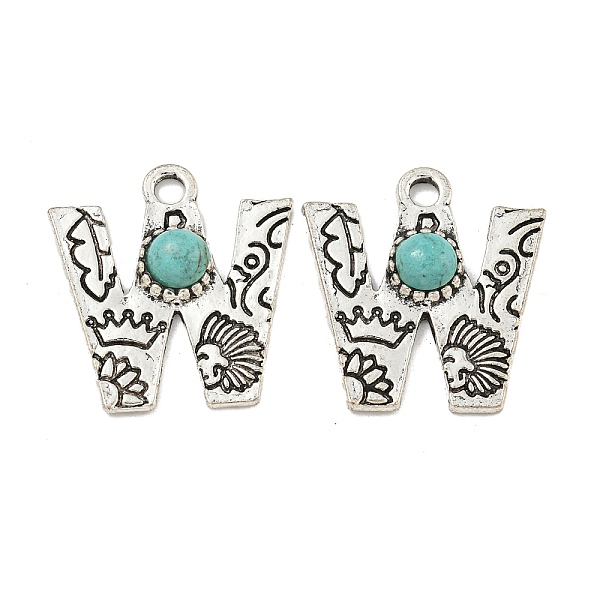 

PandaHall Synthetic Turquoise & Alloy Pendants, Letter Charms, Antique Silver, Letter W, 25x23x5mm, Hole: 3mm Synthetic Turquoise Letter W