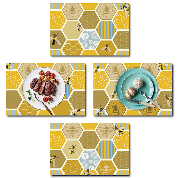 Tapis de table rectangle avec motif d'abeilles en coton et lin