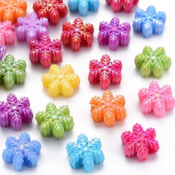 

PandaHall Opaque Resin Beads, AB Color, Snowflake, Mixed Color, 14.5x13x6.5mm, Hole: 4mm, about 1000pcs/bag Resin Snowflake Multicolor