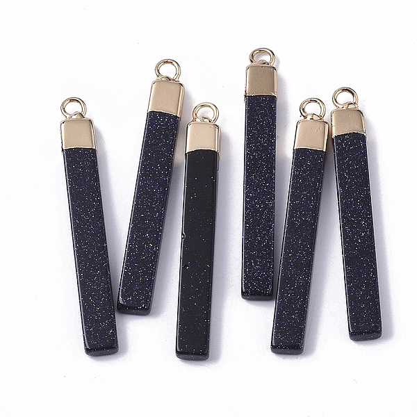 PandaHall Top Golden Plated Synthetic Blue Goldstone Pendants, with Golden Tone Iron Loops, Bar, 44~45x5.5x3mm, Hole: 2mm Blue Goldstone...