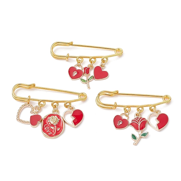 

PandaHall 3Pcs 3 Style Valentine's Day Heart/Rose Alloy Enamel Charms Safety Pin Brooch, Golden Iron Kilt Pin for Waist Pants Tightener..., Red