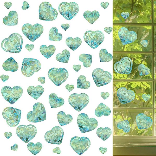4PCS 2 Styles PVC Stickers Dazzling Color Window Stickers 3D Laser Heart Shaped Electrostatic Glass Window Stickers