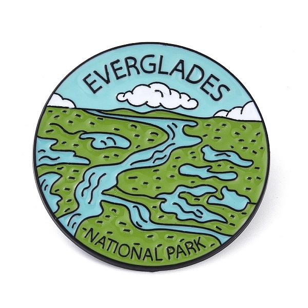 

PandaHall Black Alloy Brooches, Enamel Pins, for Backpack Cloth, Round with Scenery, Green, 35x1.5mm Alloy+Enamel Round Green