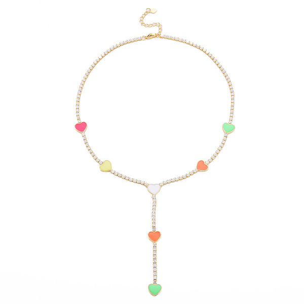 

PandaHall Brass Cubic Zirconia with Enamel Lariat Necklaces, Cadmium Free & Nickel Free & Lead Free, Real 18K Gold Plated, Heart, Colorful...