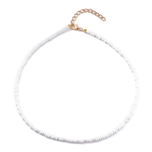 

PandaHall Round Opaque Colours Glass Seed Beaded Necklaces, with Alloy Lobster Claw Clasps, Golden, White, 15.07 inch(38.5cm) Glass White