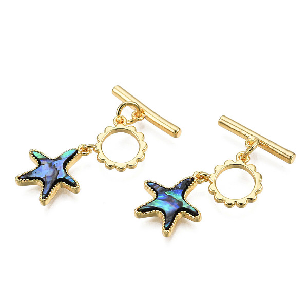 

PandaHall Brass Toggle Clasps, with Synthetic Abalone Shell/Paua Shells, Real 18K Gold Plated, Nickel Free, Starfish, Colorful, 29~30mm...