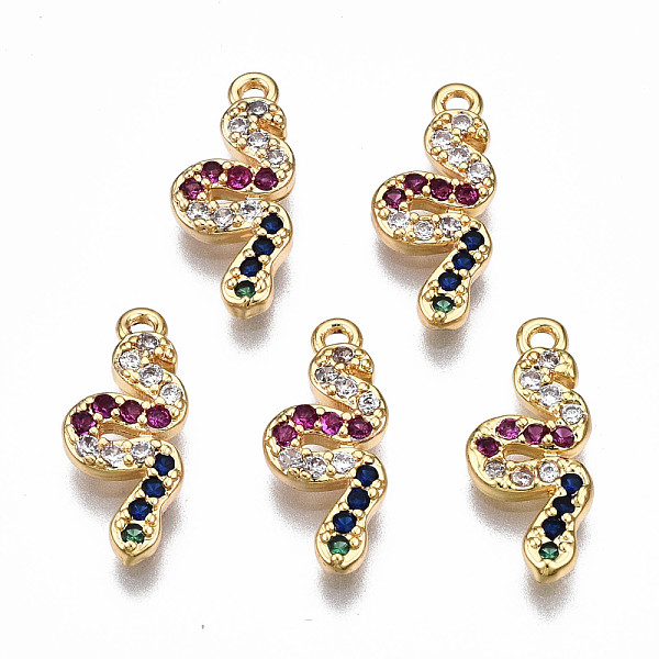 

PandaHall Brass Micro Pave Cubic Zirconia Charms, Nickel Free, Snake, Colorful, Real 18K Gold Plated, 15x6x1.5mm, Hole: 1mm Brass+Cubic...