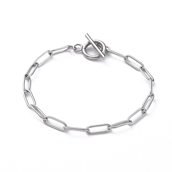 

PandaHall 304 Stainless Steel Paperclip Chain Bracelets, with Toggle Clasps, Stainless Steel Color, 7-1/4 inch(18.5cm) 304 Stainless Steel