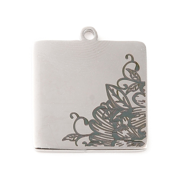 

PandaHall 304 Stainless Steel Pendants, Square with Flower Pattern, Stainless Steel Color, 20x18x1mm, Hole: 1.5mm 304 Stainless Steel Square