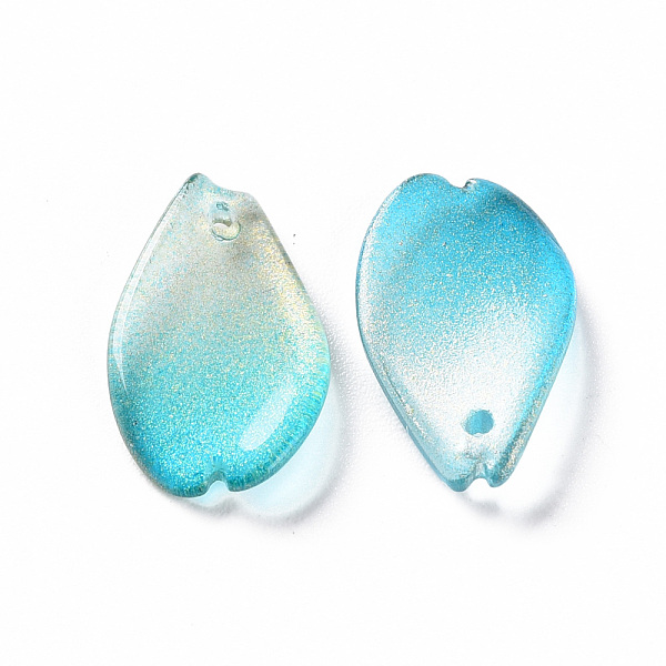 

PandaHall Transparent Spray Painted Glass Pendants, with Glitter Powder, Petaline, Cyan, 16x9.5x2mm, Hole: 1mm Glass Petaline Cyan