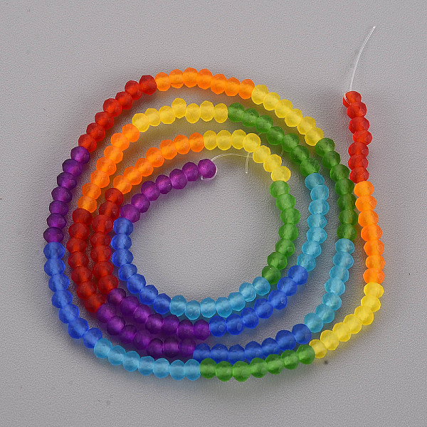 

PandaHall 7 Colors Rainbow Color Frosted Glass Beads Strands, Segmented Multi-color Beads, Faceted Rondelle, Mixed Color, 3.5x3mm, Hole..., Multicolor
