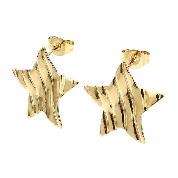 

PandaHall Ion Plating(IP) 201 Stainless Steel Stud Earrings, with 304 Stainless Steel Pins, Twist Star, Real 18K Gold Plated, 18x18mm 201...