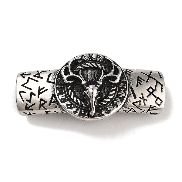 

PandaHall Tibetan Style 304 Stainless Steel Slide Charms/Slider Beads, for Leather Cord Bracelets Making, Rectangle with Deer Skull, Antique...