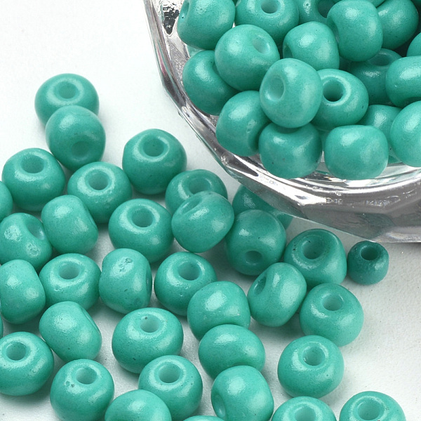 

PandaHall Baking Paint Glass Seed Beads, Round, Medium Turquoise, 4~4.5x3mm, Hole: 1~1.2mm, about 4500pcs/bag, about 450g/bag Glass Cyan