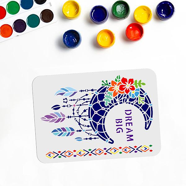 

PandaHall PET Hollow Out Drawing Painting Stencils, for DIY Scrapbook, Photo Album, Woven Net/Web with Feather, 210x297mm Plastic Feather