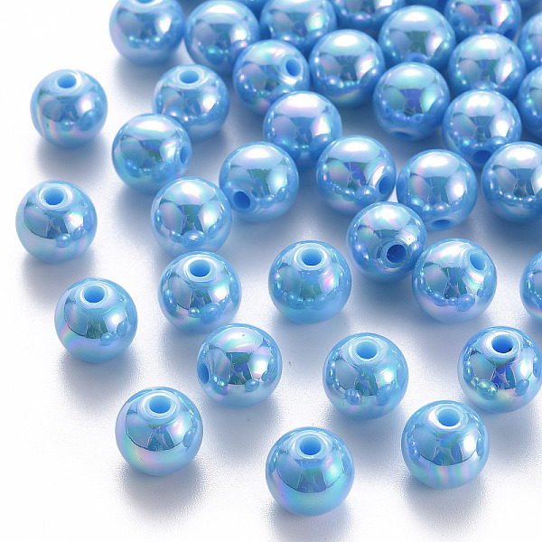 

PandaHall Opaque Acrylic Beads, AB Color Plated, Round, Light Sky Blue, 10x9mm, Hole: 2mm, about 940pcs/500g Acrylic Round