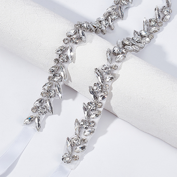 PandaHall CHGCRAFT Crystal Rhinstone Bridal Belt for Wedding Dress, Exquisite Sash for Wedding Belt, Ribbon with Brass Rhinestone Beads...