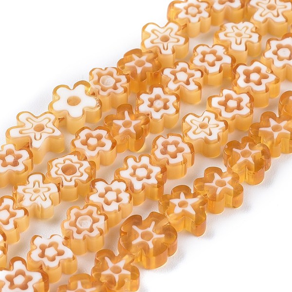 

PandaHall Handmade Millefiori Glass Bead Strands, Flower, Bisque, 6.4~9x3.2mm, Hole: 1mm, about 56pcs/Strand, 15.75''(40cm) Millefiori..., Orange
