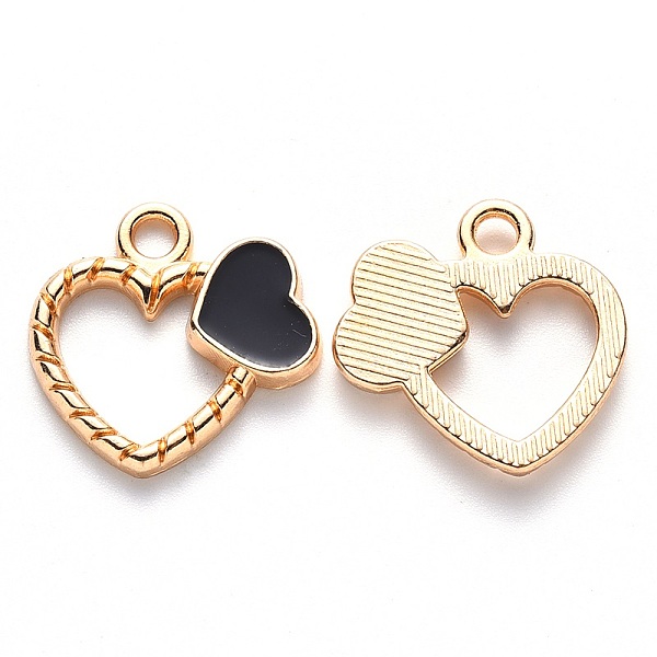 

PandaHall Alloy Enamel Pendants, Heart, Light Gold, Black, 18x18x2.5mm, Hole: 2mm Alloy+Enamel Heart Black