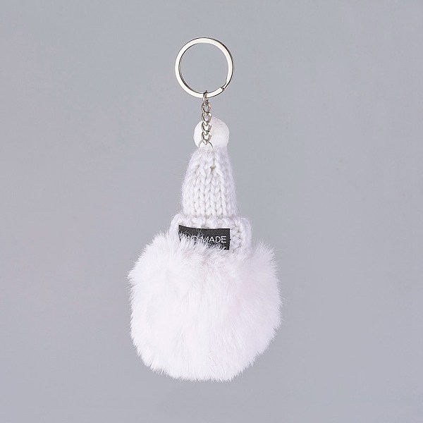 

PandaHall Pom Pom Ball Keychain, with Wool Woven and Iron Findings, Cap, Platinum, Mixed Color, 170mm, Pendant: 127x80mm Iron Multicolor
