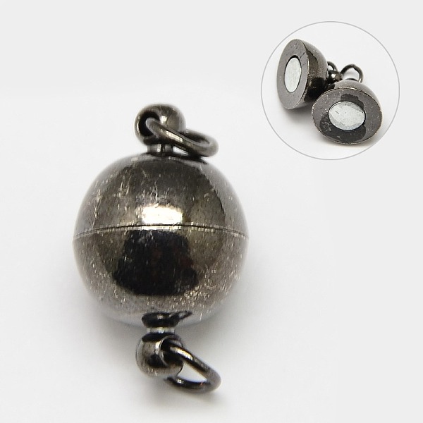 

PandaHall Brass Magnetic Clasps with Loops, Nickel Free, Round, Gunmetal, 16x10mm, Hole: 2mm Brass Round
