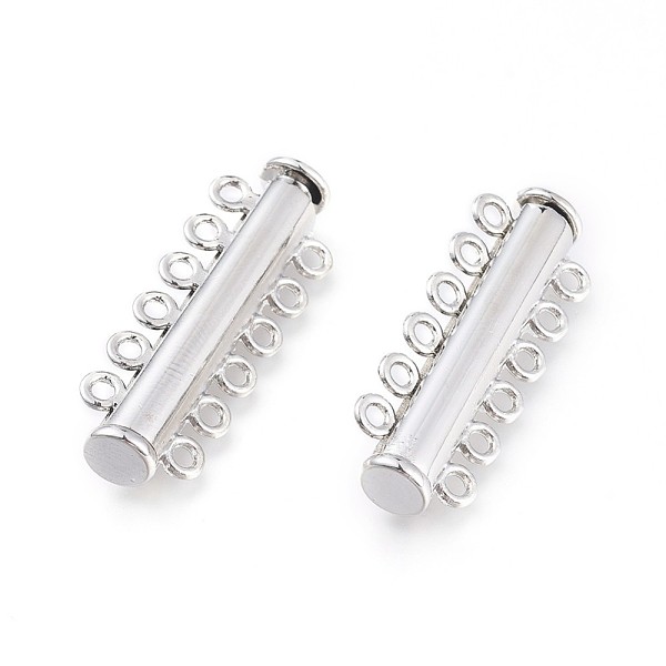 

PandaHall Alloy Magnetic Slide Lock Clasps, 6-Strand, 12-Hole, Tube, Platinum, 36x13.5x7mm, Hole: 2mm Alloy