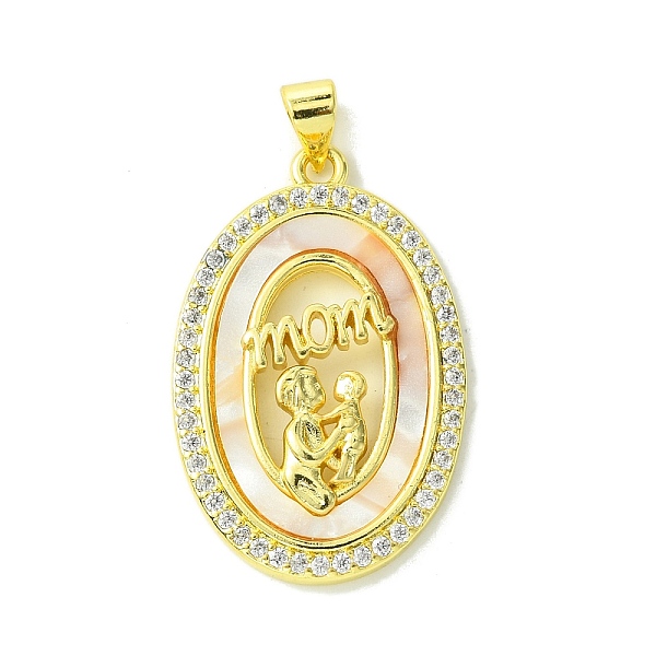 

PandaHall Mother's Day Real 18K Gold Plated Brass Micro Pave Clear Cubic Zirconia Pendants, with Shell, Real 18K Gold Plated, Oval...
