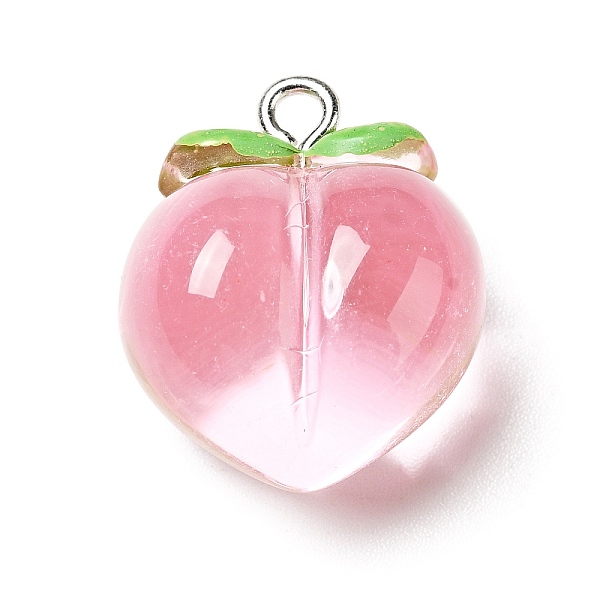 

PandaHall Transparent Resin Pendants, with Platinum Tone Iron Findings, Peach, Pink, 20x17x12.5mm, Hole: 2mm Iron+Resin Fruit Pink