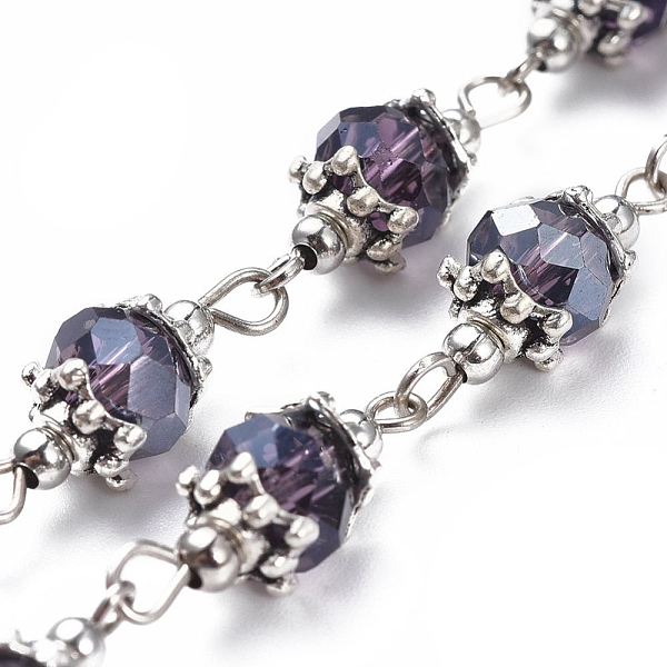 

PandaHall Handmade Glass Beaded Chains, with Tibetan Style Alloy Bead Caps, Iron Spacer Beads and Iron Eye Pins, Unwelded, Purple, 39.37...