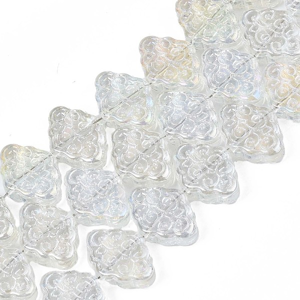 

PandaHall Electroplate Glass Beads Strand, AB Color, Rhombus with Chinese Auspicious Cloud Pattern, Light Yellow, 11~12x15.5x4.5mm, Hole...