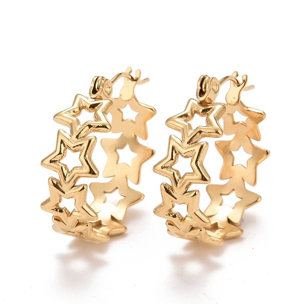 

PandaHall Ion Plating(IP) Hollow Star 304 Stainless Steel Hoop Earrings for Women, Golden, 22x20x8mm, Pin: 0.6mm 304 Stainless Steel Star