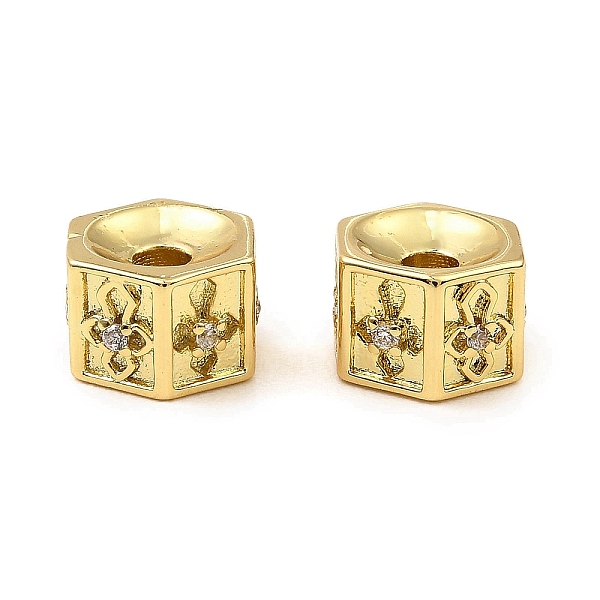 

PandaHall Brass Cubic Zirconia Beads, Long-Lasting Plated, Lead Free & Cadmium Free, Hexagon with Cross, Real 18K Gold Plated, 7x8x5mm, Hole..., Clear