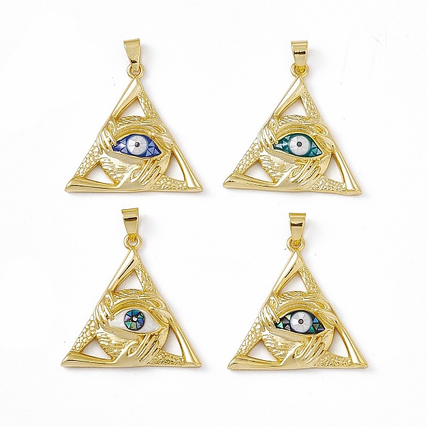 

PandaHall Natural Shell Pendants, Triangle Charms with Evil Eye, Dyed, with Rack Plating Golden Tone Brass Findings, Long-Lasting Plated..., Multicolor