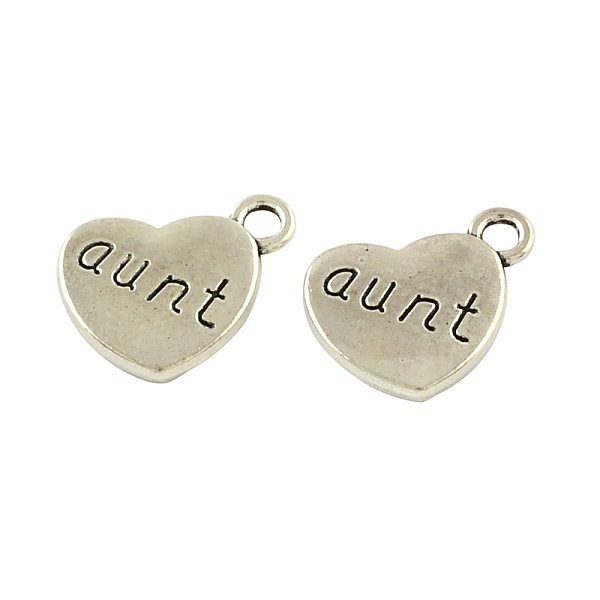 

PandaHall Tibetan Style Carved Word Aunt Alloy Heart Pendants, Cadmium Free & Lead Free, Antique Silver, 18x15x3mm, Hole: 3mm, about...