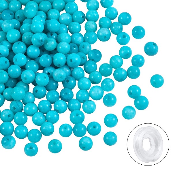 

PandaHall DIY Jewelry Bracelet Making Kits, 200Pcs 6mm Dyed Round Natural White Jade Beads and Flat Elastic Thread, Turquoise, 6mm, Hole..., Green