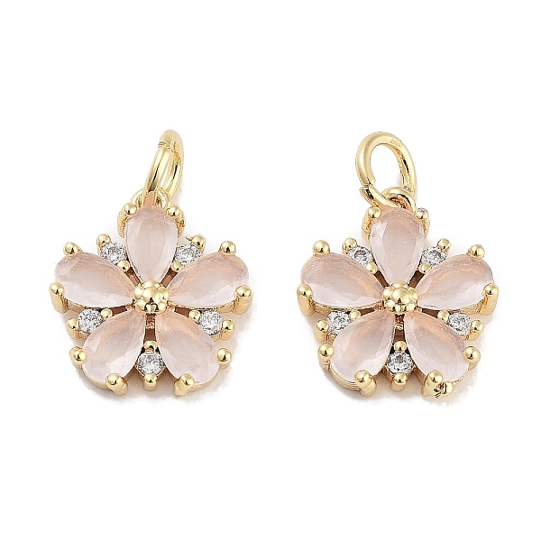 

PandaHall Brass Micro Pave Cubic Zirconia Charms, with Jump Ring, Flower, Real 18K Gold Plated, Pink, 13x12x3mm, Hole: 3mm Brass+Cubic...