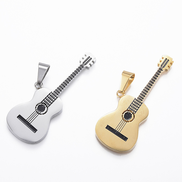 

PandaHall 304 Stainless Steel Big Pendants, with Enamel, Guitar, Mixed Color, 50x19x2.5mm, Hole: 9x5mm Stainless Steel+Enamel Musical..., Black