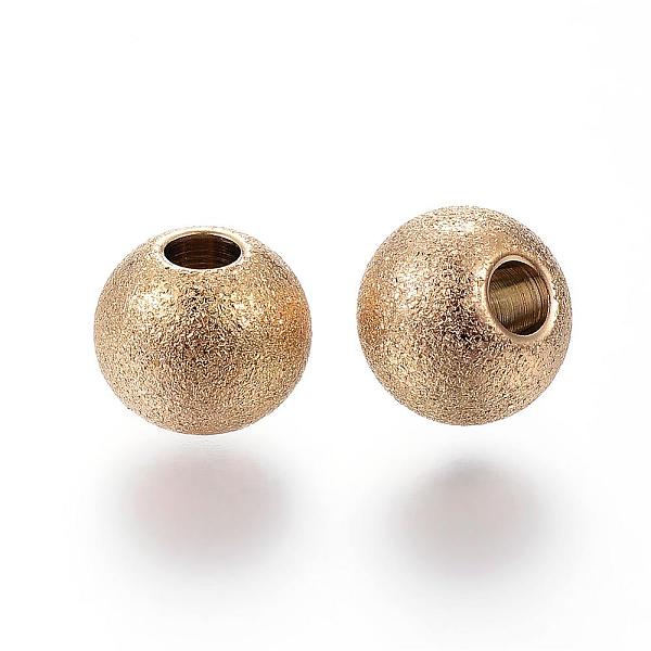 

PandaHall Ion Plating(IP) 201 Stainless Steel Textured Beads, Round, Golden, 8x7mm, Hole: 3mm 201 Stainless Steel Round
