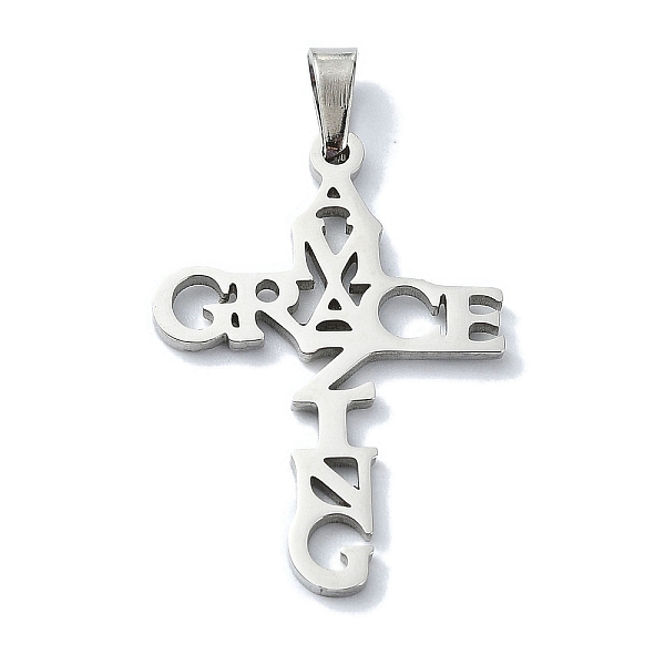 

PandaHall 304 Stainless Steel Pendants, Corss with Word Amazing Grace Charms, Stainless Steel Color, 30x21x1.5mm, Hole: 6x3mm 304 Stainless...