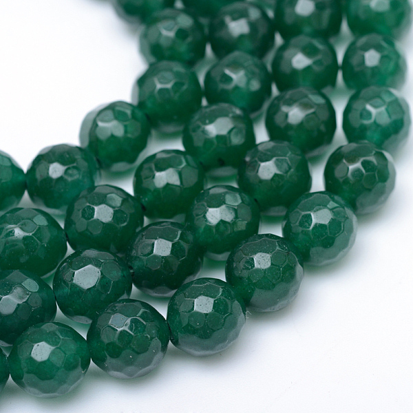 

PandaHall Natural White Jade Bead Strands, Dyed, Faceted, Round, Sea Green, 10~11mm, Hole: 1mm, about 37~39pcs/strand, 14.37~14.57 inch...