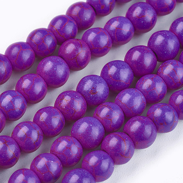 PandaHall Synthetic Turquoise Beads Strands, Dyed, Round, Purple, 6mm, Hole: 1mm, about 67pcs/strand, 15.75 inch Synthetic Turquoise Round...