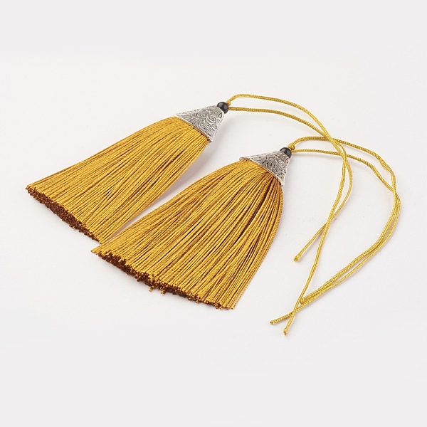 

PandaHall Nylon Tassels Big Pendant Decorations, with CCB Plastic, Antique Silver, Gold, 85x20x10.5mm Nylon Gold